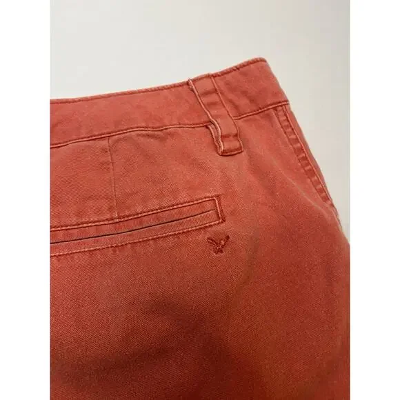 American Eagle Coral Chino Shorts Size 12 Distressed Cuffed Pockets - Picture 7 of 8